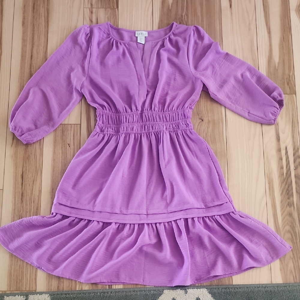 Nicole Miller Purple Pleated Smocked Sundress